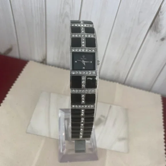 Bulova Cocktail Watch Stainless Steel with Black Onyx Tiles & Swarovski Crystals Bulova Octava Black 300 Swarovski Crystallized Watch 98C134  main image 3